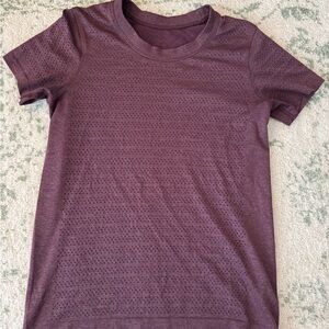 Lululemon Maroon Train To Be Cropped Perforated Short Sleeve